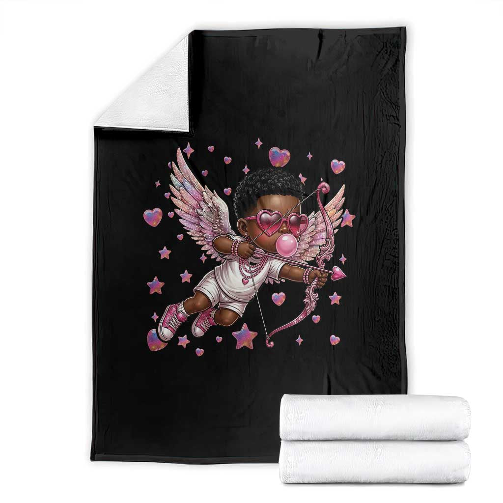 Cute Black Cupid Throw Blanket African American Valentines Day Gift TS12 Black Print Your Wear