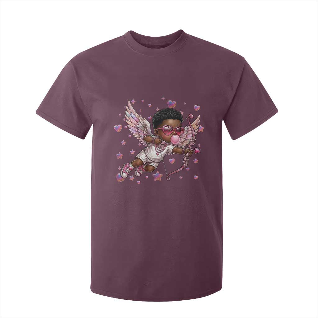 Cute Black Cupid T Shirt For Kid African American Valentines Day Gift TS12 Maroon Print Your Wear