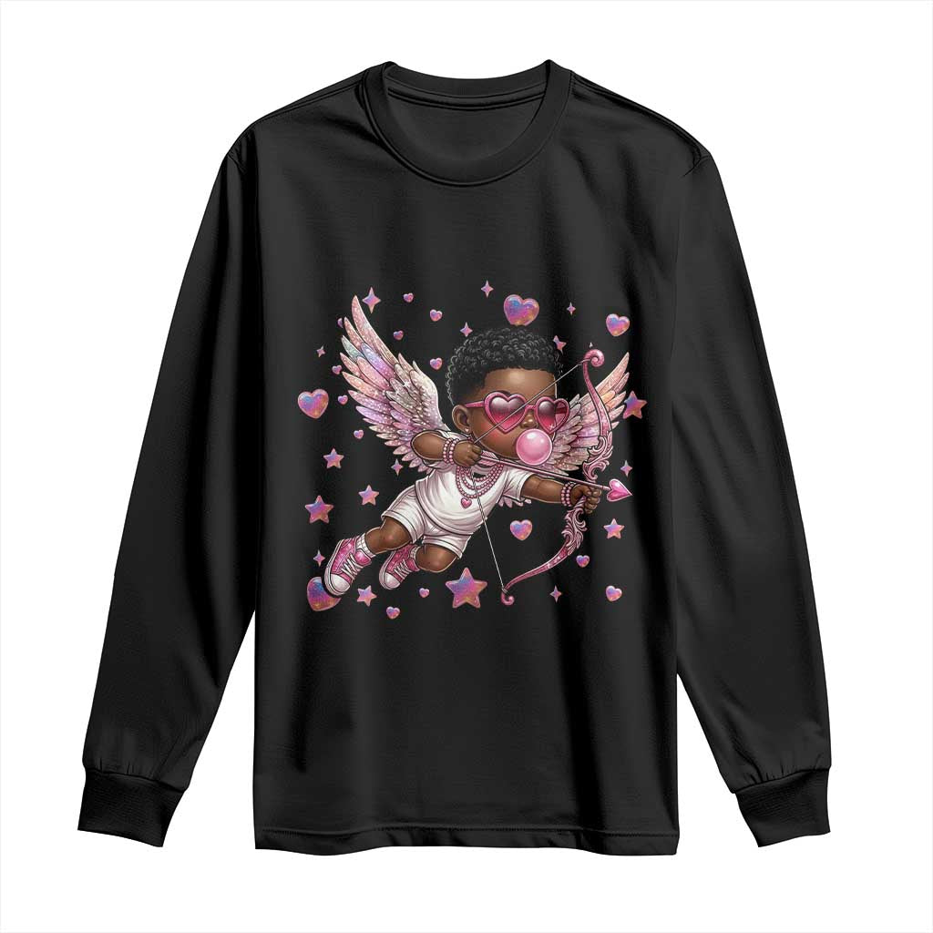 Cute Black Cupid Long Sleeve Shirt African American Valentines Day Gift TS12 Black Print Your Wear