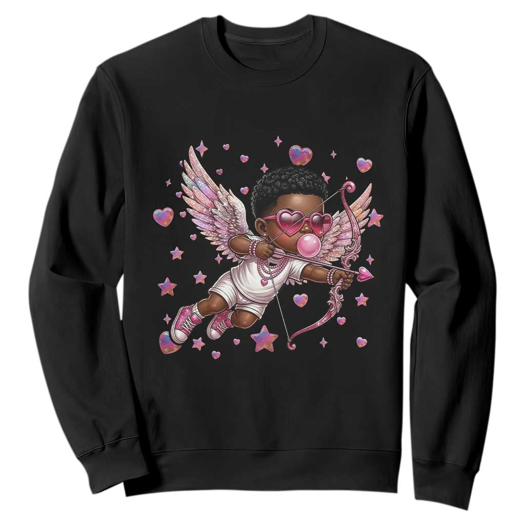 Cute Black Cupid Sweatshirt African American Valentines Day Gift TS12 Black Print Your Wear