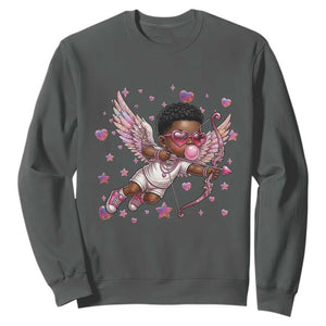 Cute Black Cupid Sweatshirt African American Valentines Day Gift TS12 Dark Heather Print Your Wear