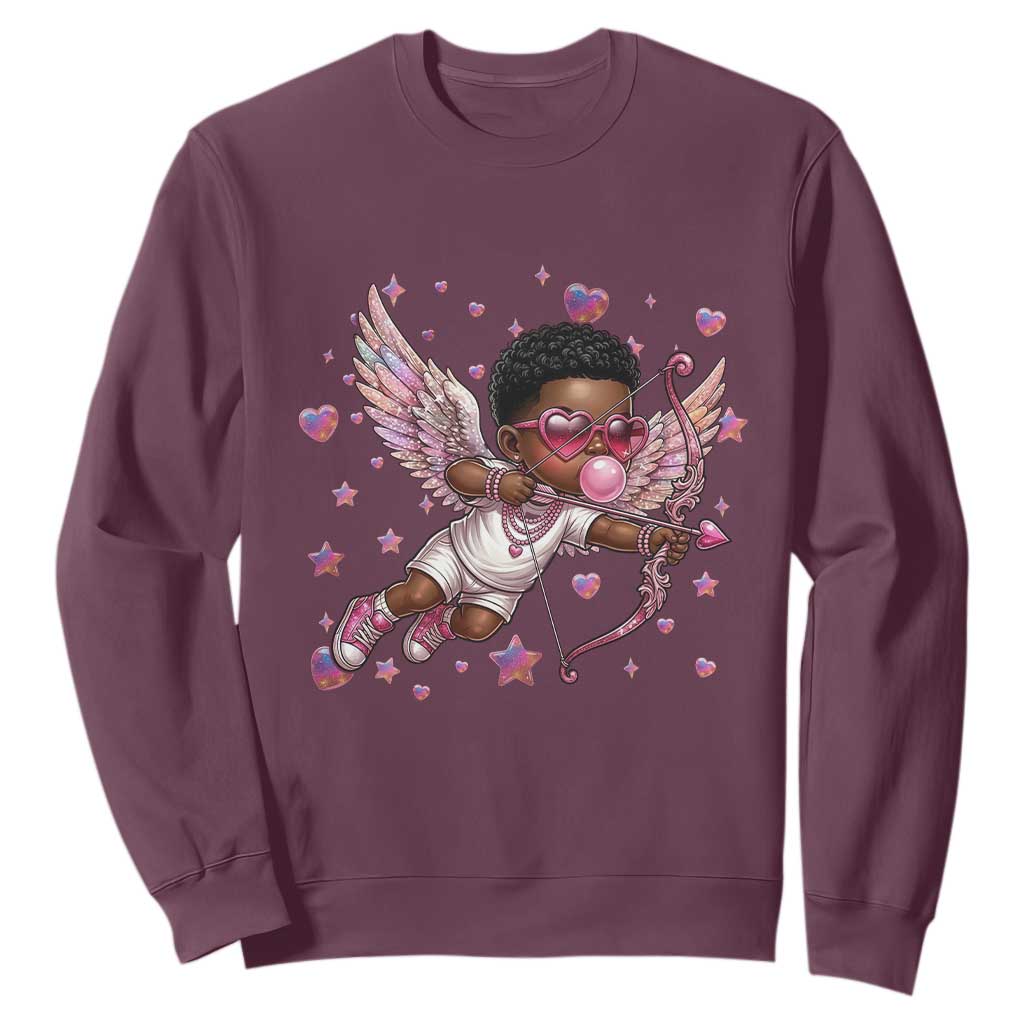Cute Black Cupid Sweatshirt African American Valentines Day Gift TS12 Maroon Print Your Wear