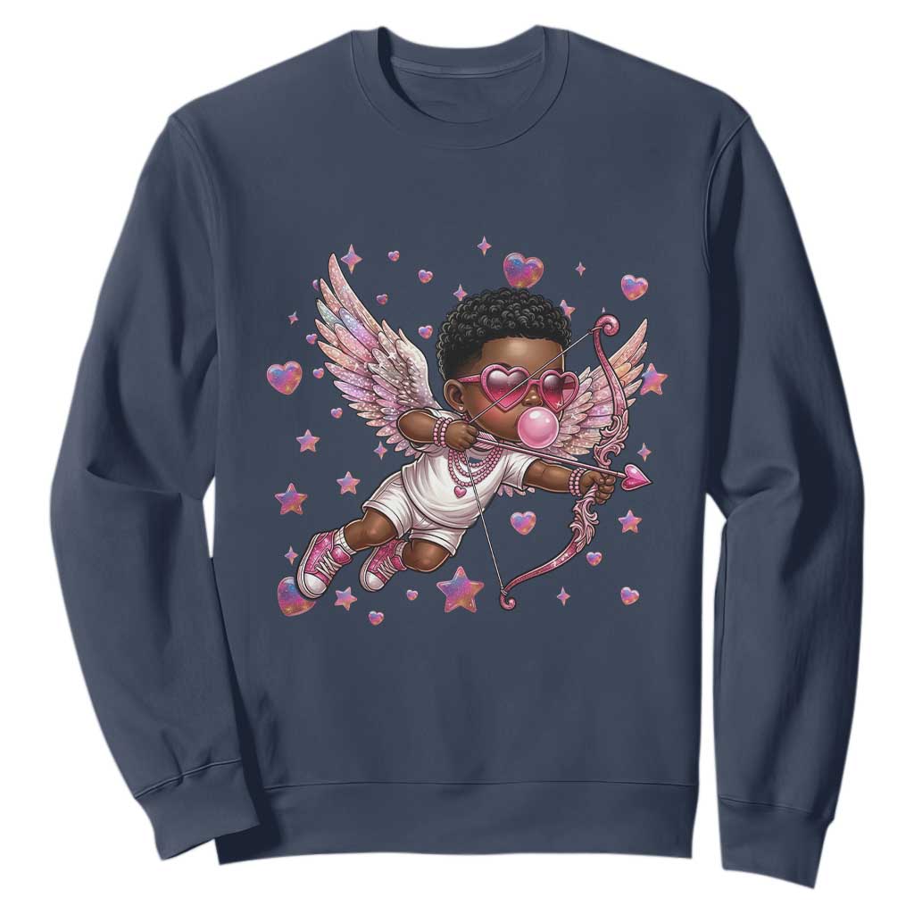 Cute Black Cupid Sweatshirt African American Valentines Day Gift TS12 Navy Print Your Wear