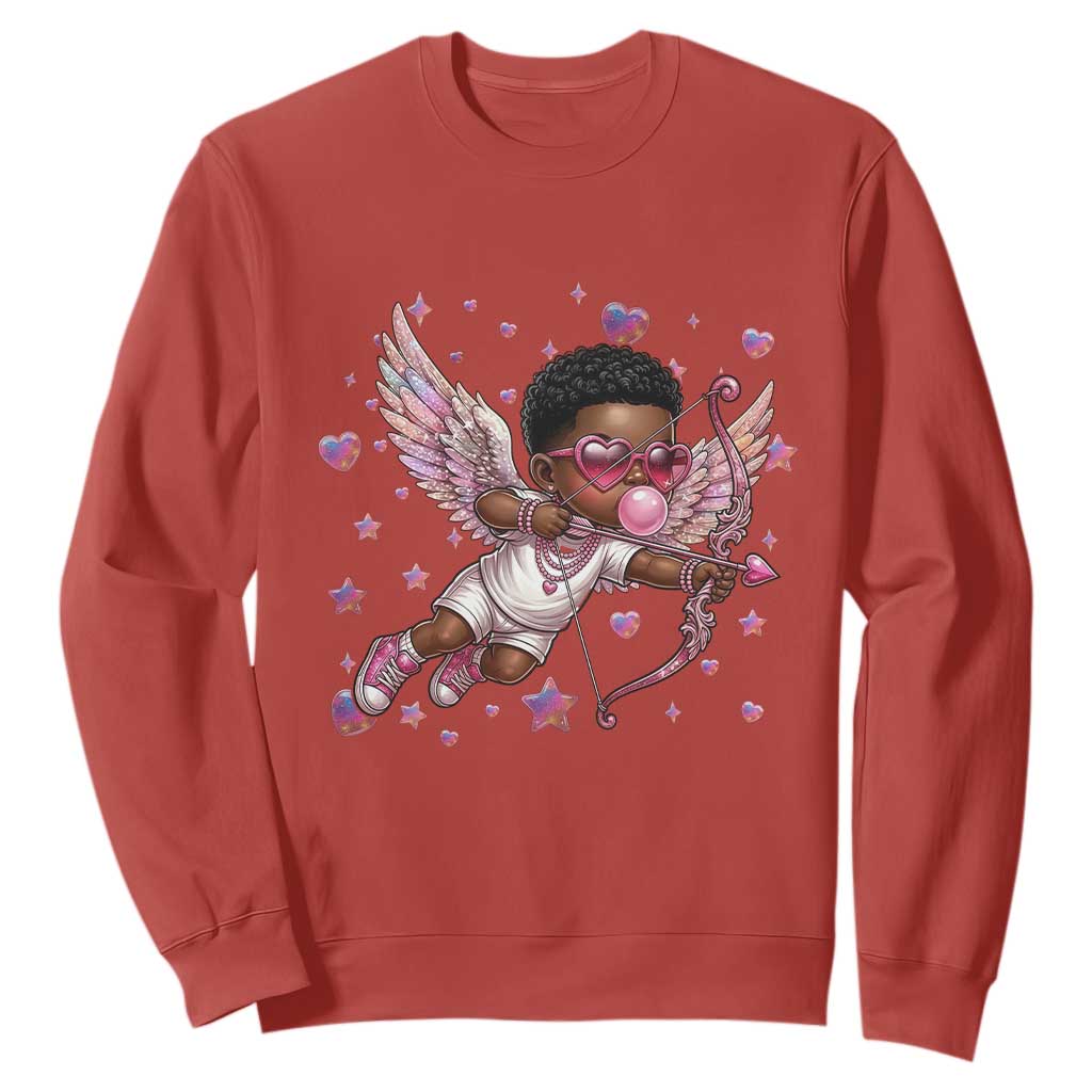 Cute Black Cupid Sweatshirt African American Valentines Day Gift TS12 Red Print Your Wear