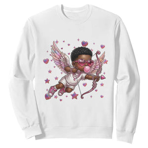 Cute Black Cupid Sweatshirt African American Valentines Day Gift TS12 White Print Your Wear