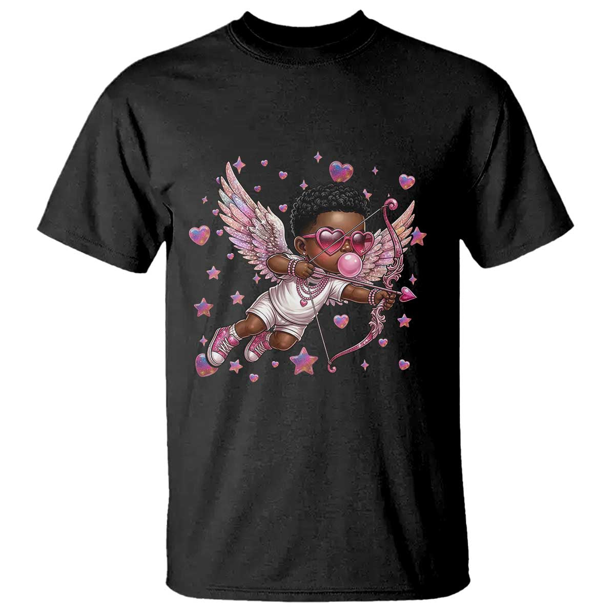 Cute Black Cupid T Shirt African American Valentines Day Gift TS12 Black Print Your Wear