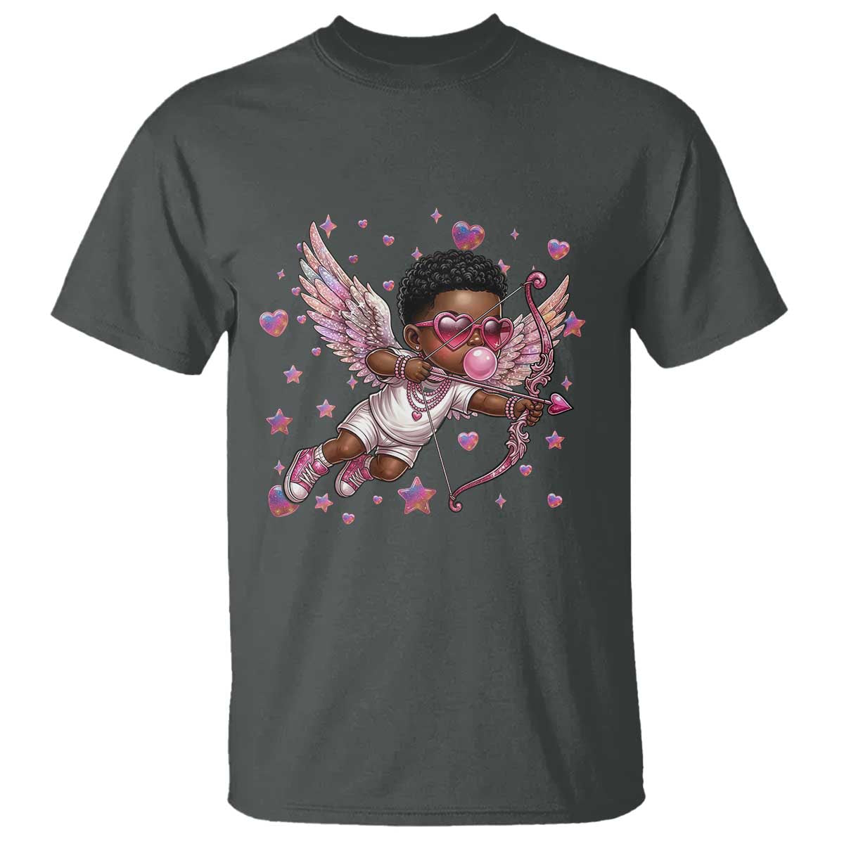 Cute Black Cupid T Shirt African American Valentines Day Gift TS12 Dark Heather Print Your Wear