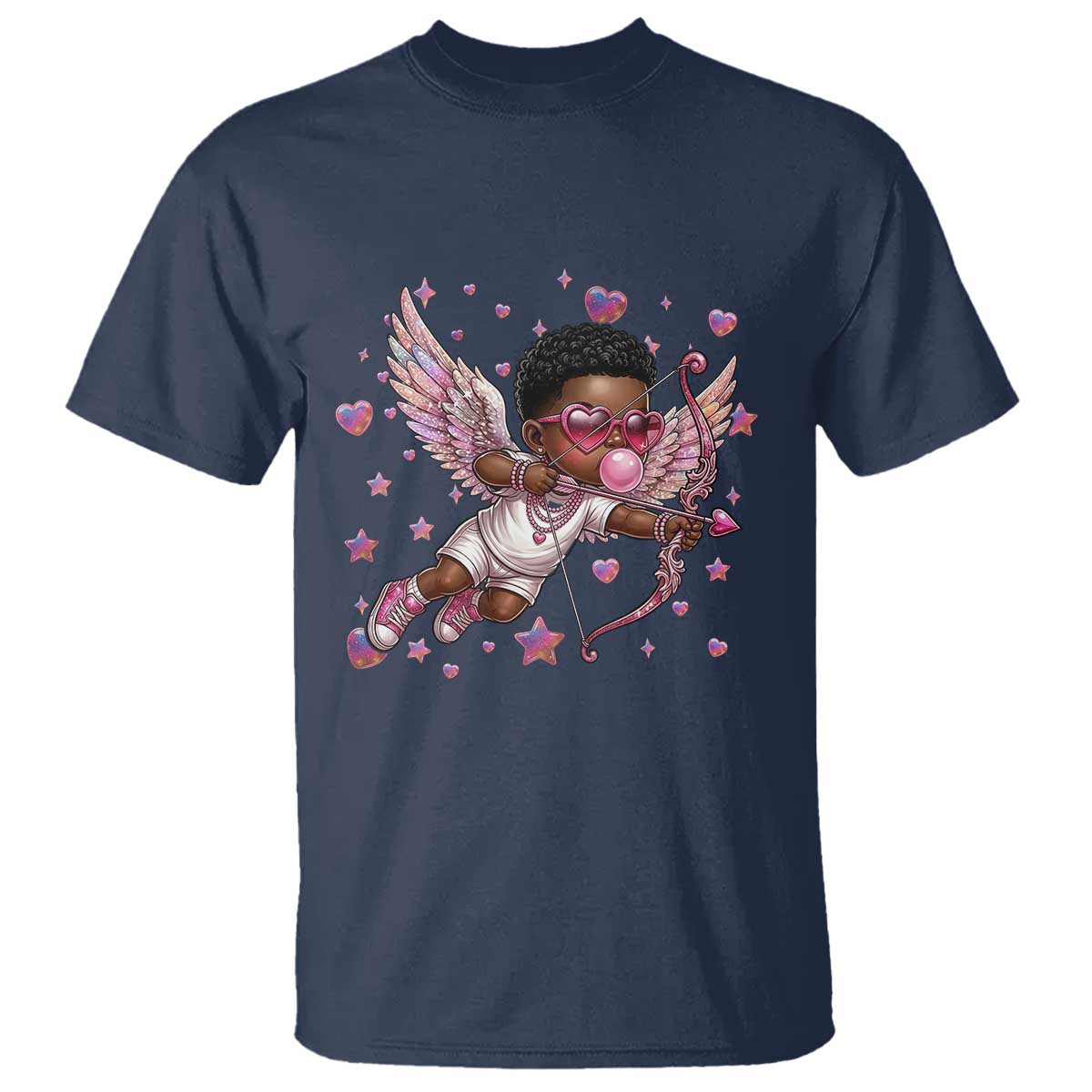 Cute Black Cupid T Shirt African American Valentines Day Gift TS12 Navy Print Your Wear