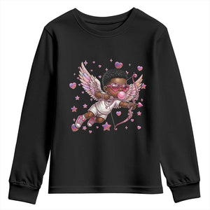 Cute Black Cupid Youth Sweatshirt African American Valentines Day Gift TS12 Black Print Your Wear