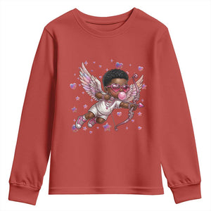 Cute Black Cupid Youth Sweatshirt African American Valentines Day Gift TS12 Red Print Your Wear