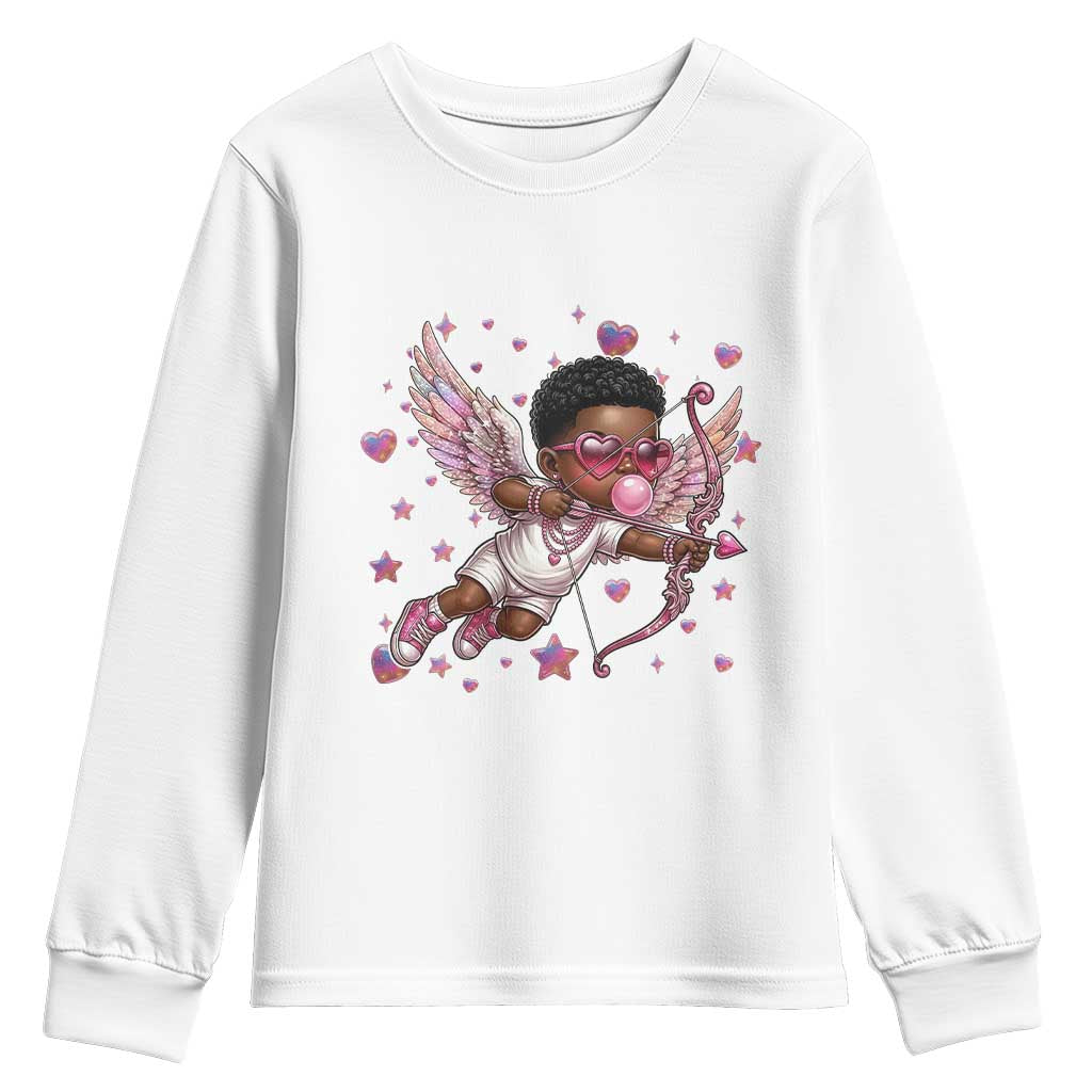 Cute Black Cupid Youth Sweatshirt African American Valentines Day Gift TS12 White Print Your Wear