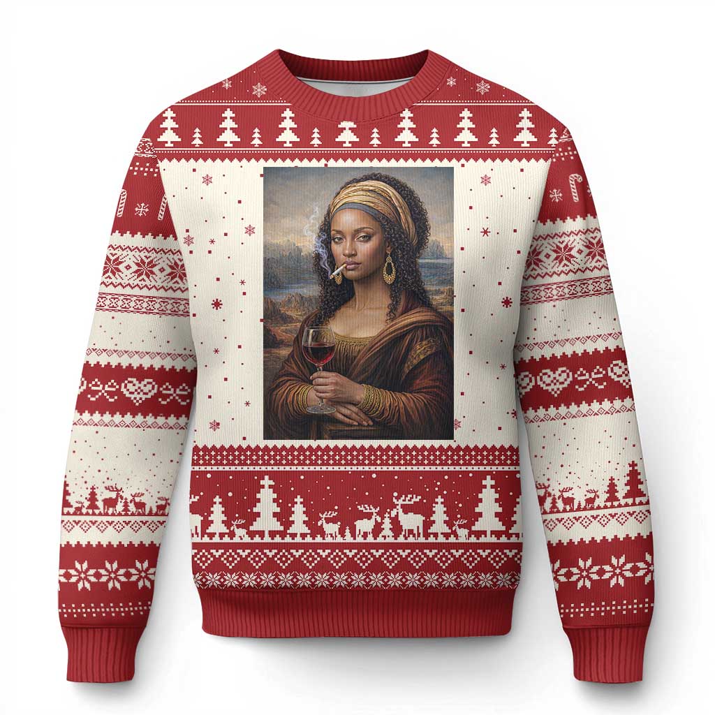 Funny Black Mona Lisa Ugly Christmas Sweater Melanin Queen Black History Month TS12 Beige Red Print Your Wear