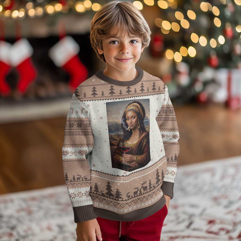 Funny Black Mona Lisa Ugly Christmas Sweater Melanin Queen Black History Month TS12 Mocha Mousse Print Your Wear