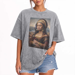Funny Black Mona Lisa Washed Cotton T-Shirt Melanin Queen Black History Month