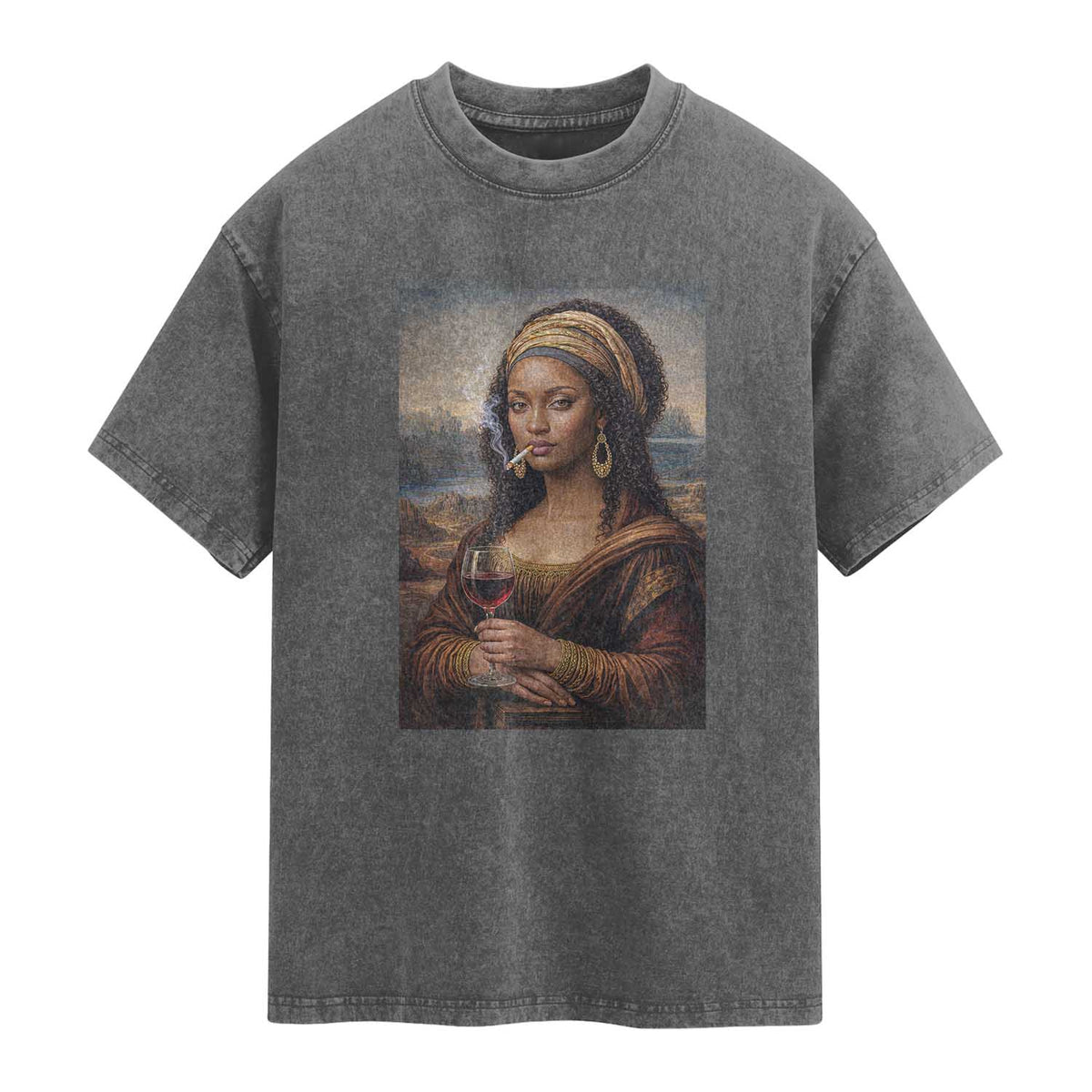 Funny Black Mona Lisa Washed Cotton T-Shirt Melanin Queen Black History Month