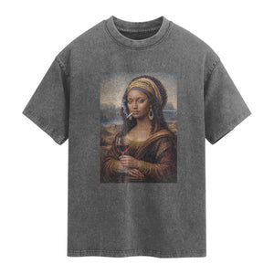 Funny Black Mona Lisa Washed Cotton T-Shirt Melanin Queen Black History Month