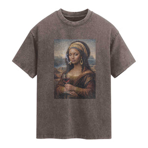 Funny Black Mona Lisa Washed Cotton T-Shirt Melanin Queen Black History Month