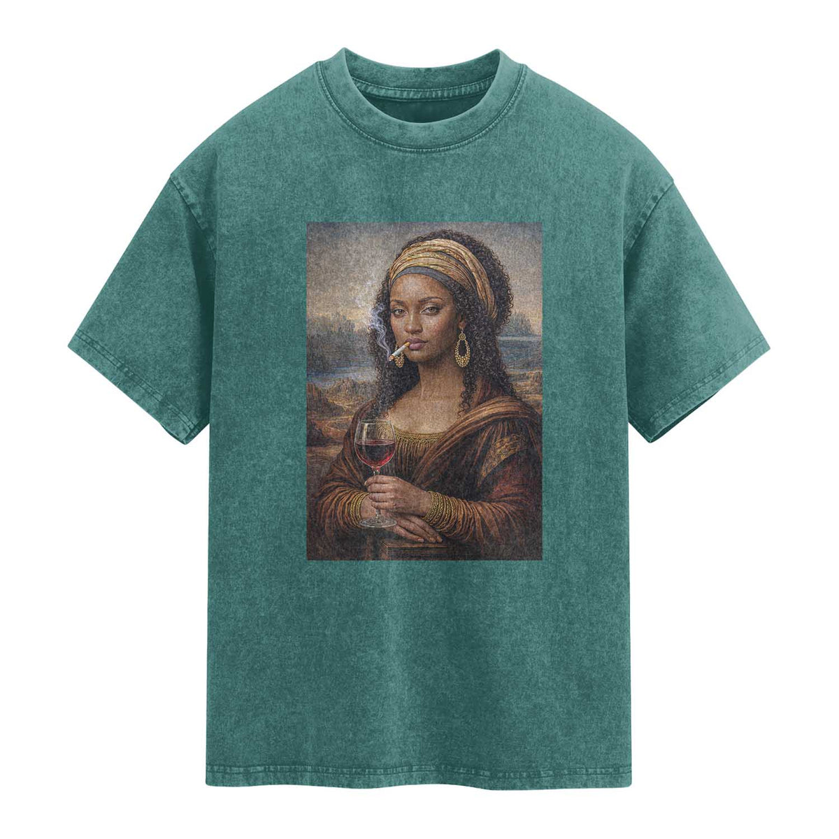Funny Black Mona Lisa Washed Cotton T-Shirt Melanin Queen Black History Month