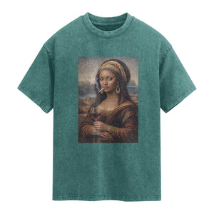 Funny Black Mona Lisa Washed Cotton T-Shirt Melanin Queen Black History Month