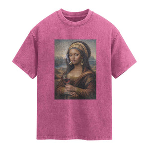 Funny Black Mona Lisa Washed Cotton T-Shirt Melanin Queen Black History Month