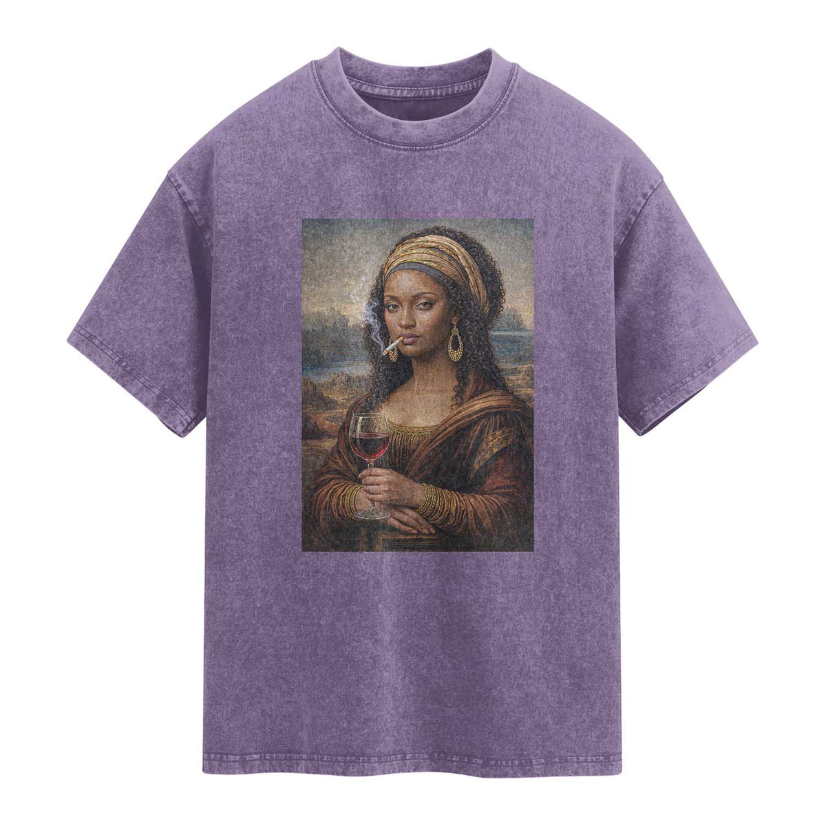 Funny Black Mona Lisa Washed Cotton T-Shirt Melanin Queen Black History Month