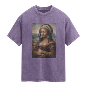 Funny Black Mona Lisa Washed Cotton T-Shirt Melanin Queen Black History Month