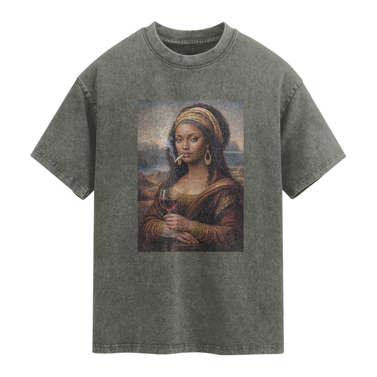 Funny Black Mona Lisa Washed Cotton T-Shirt Melanin Queen Black History Month