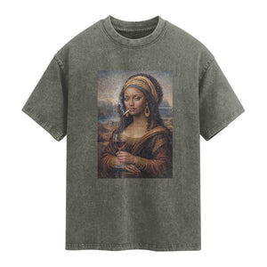 Funny Black Mona Lisa Washed Cotton T-Shirt Melanin Queen Black History Month