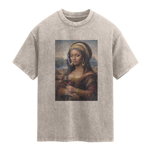 Funny Black Mona Lisa Washed Cotton T-Shirt Melanin Queen Black History Month