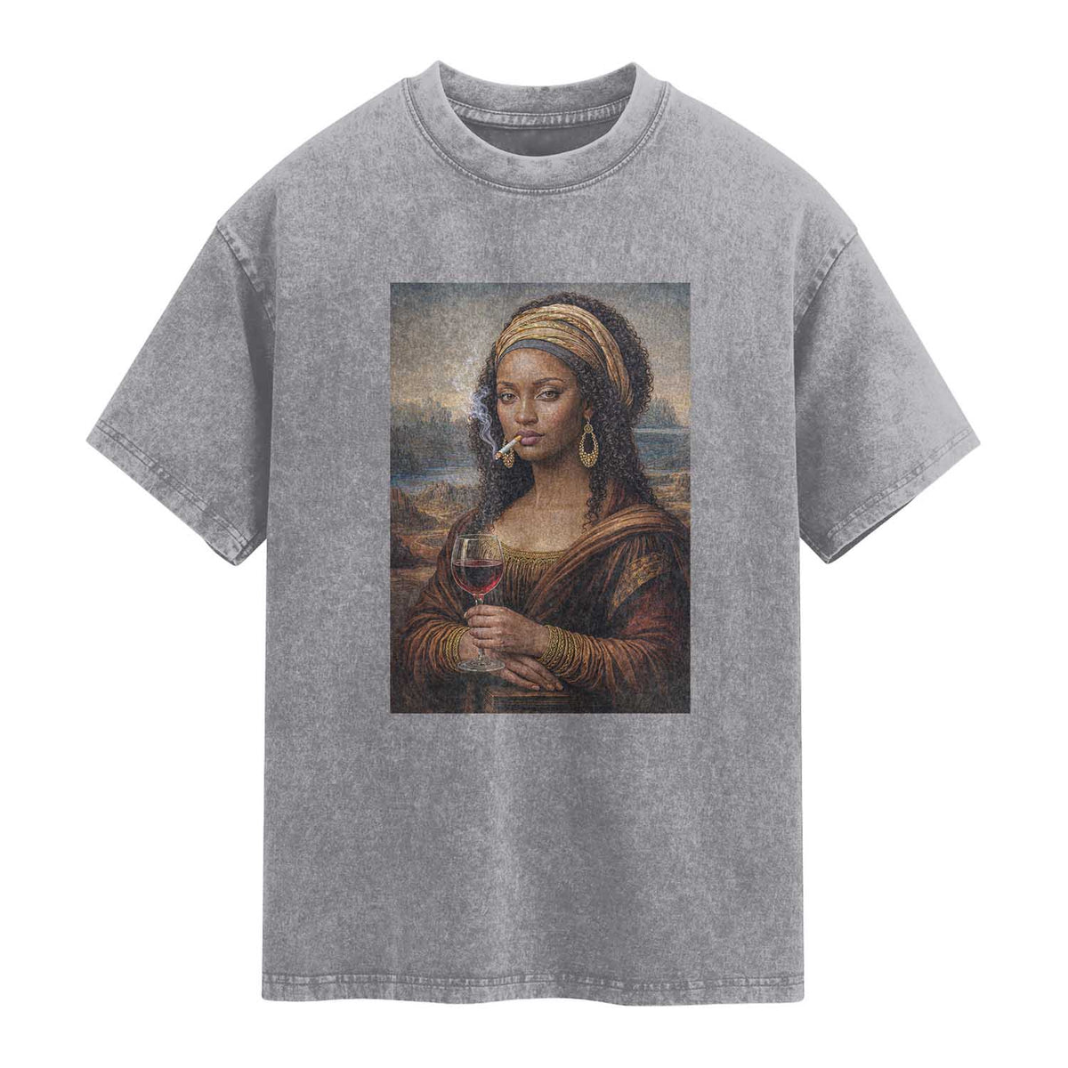 Funny Black Mona Lisa Washed Cotton T-Shirt Melanin Queen Black History Month