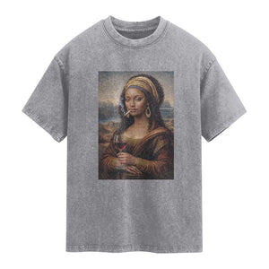 Funny Black Mona Lisa Washed Cotton T-Shirt Melanin Queen Black History Month