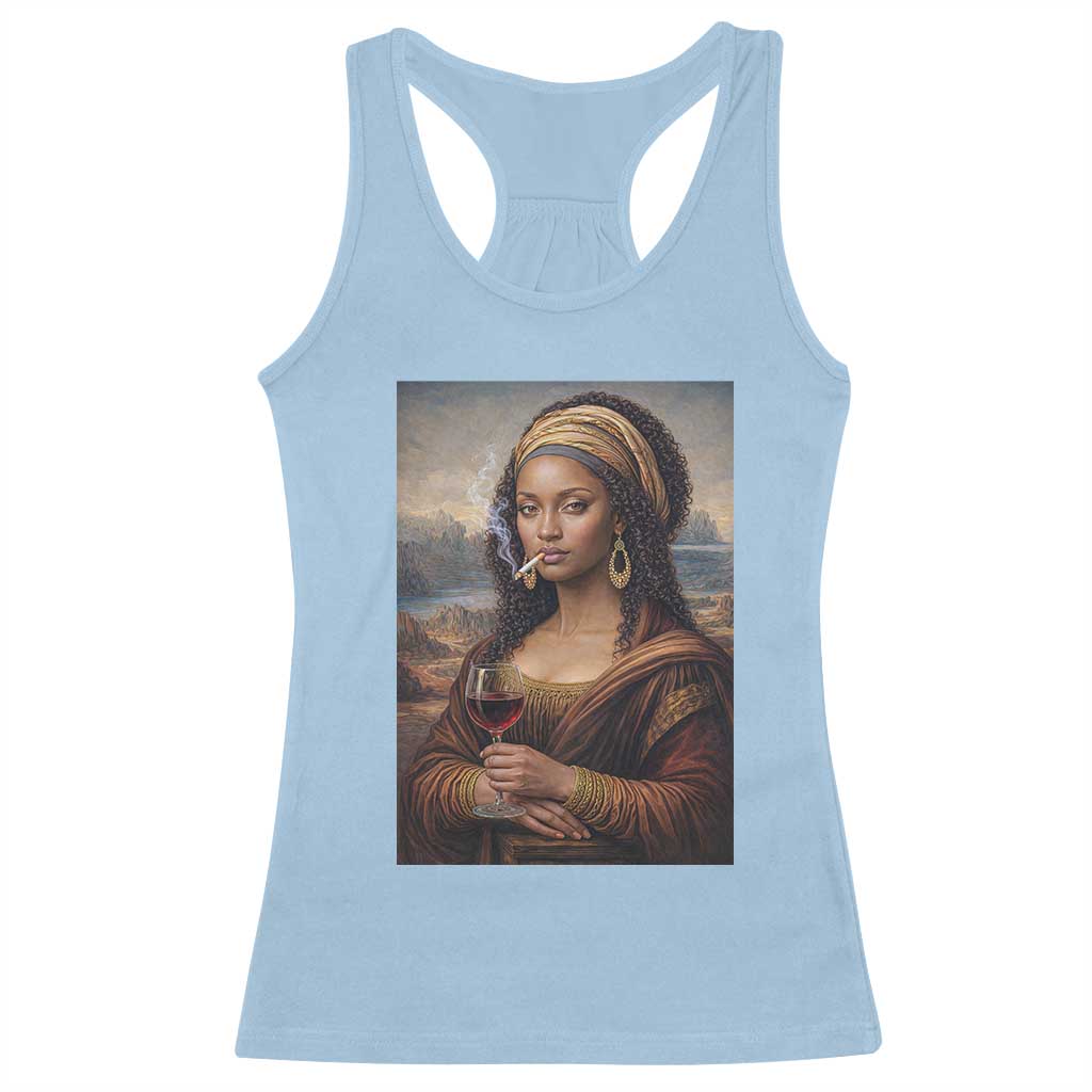 Funny Black Mona Lisa Racerback Tank Top Melanin Queen Black History Month TS12 Light Blue Print Your Wear