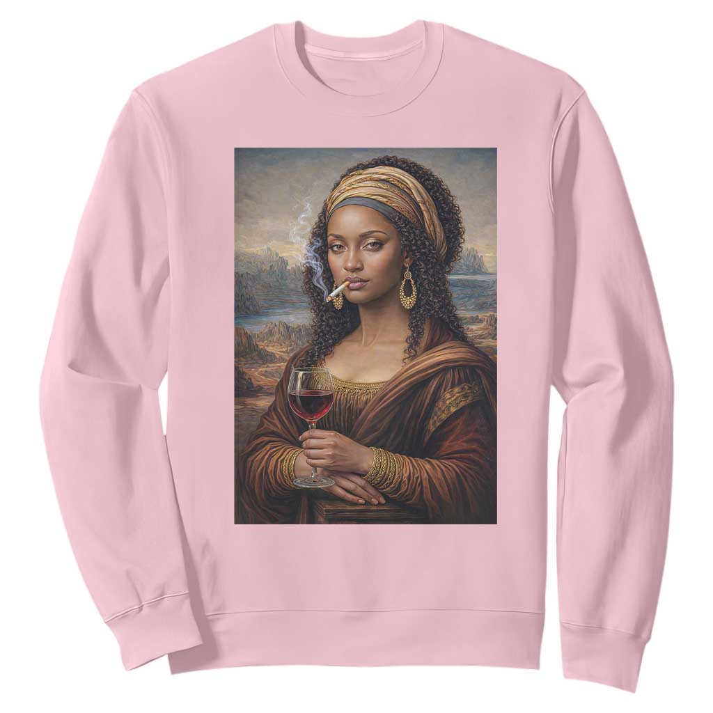 Funny Black Mona Lisa Sweatshirt Melanin Queen Black History Month TS12 Light Pink Print Your Wear