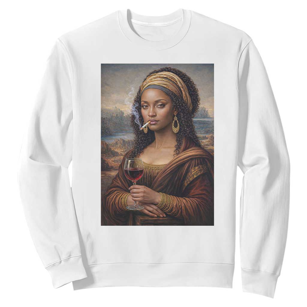 Funny Black Mona Lisa Sweatshirt Melanin Queen Black History Month TS12 White Print Your Wear