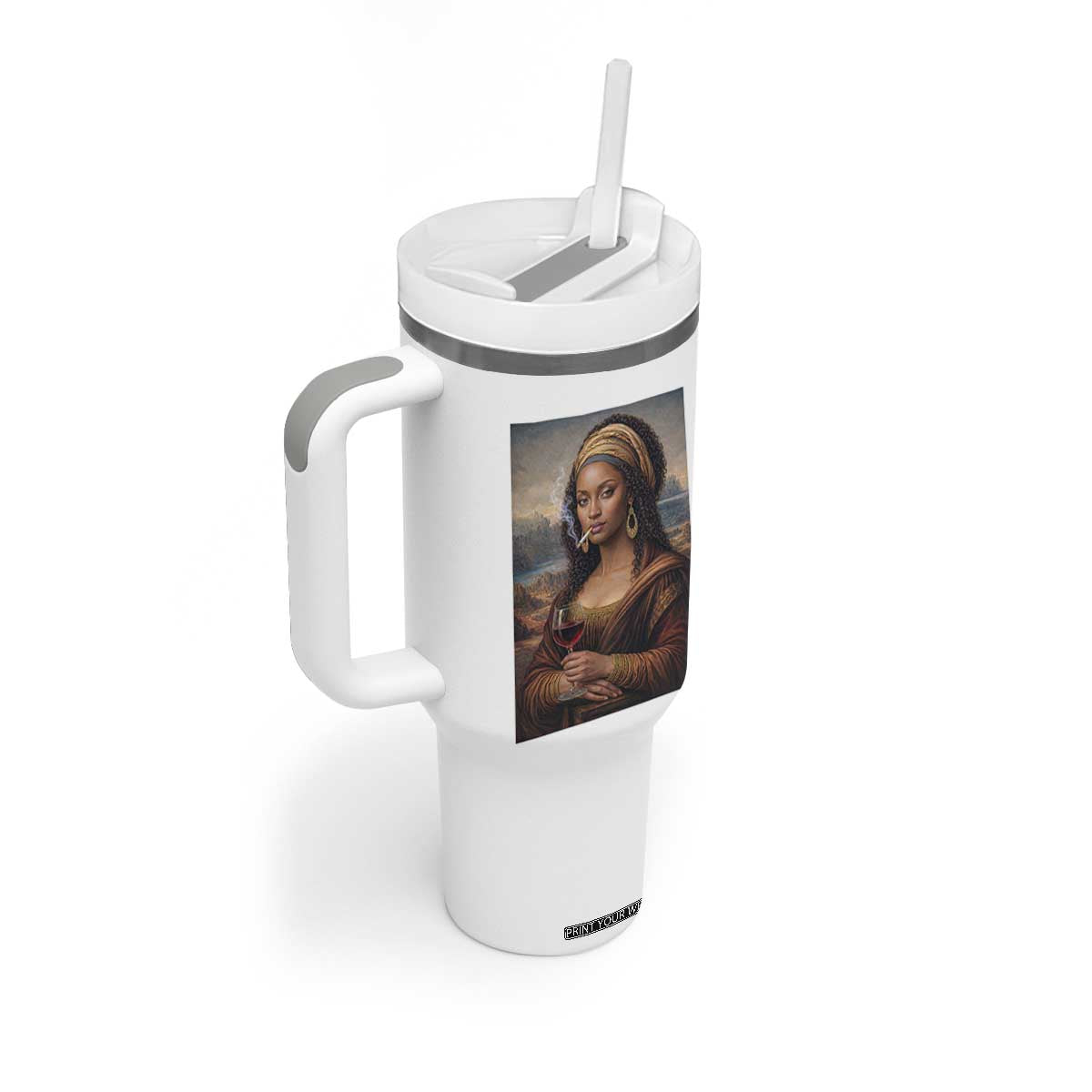Funny Black Mona Lisa Tumbler With Handle Melanin Queen Black History Month TS12 Print Your Wear