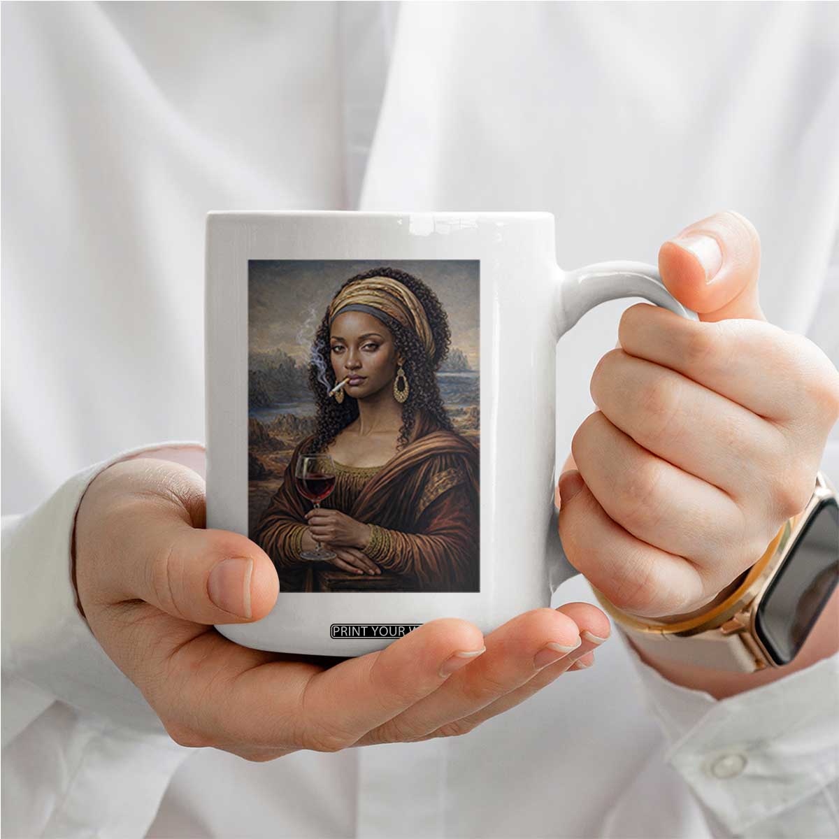 Funny Black Mona Lisa Coffee Mug Melanin Queen Black History Month TS12 Print Your Wear