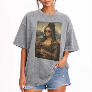 Black Mona Lisa African American Washed Cotton T-Shirt Black History Month
