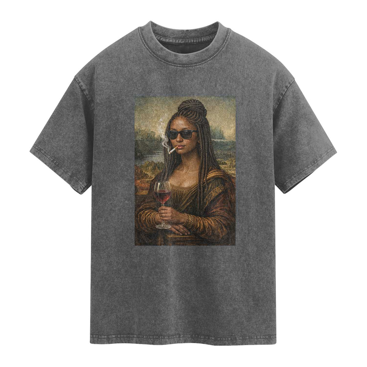 Black Mona Lisa African American Washed Cotton T-Shirt Black History Month