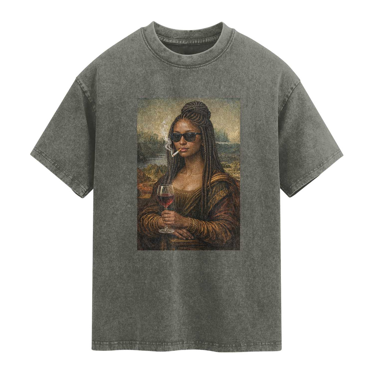 Black Mona Lisa African American Washed Cotton T-Shirt Black History Month