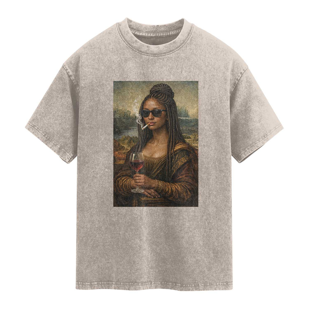 Black Mona Lisa African American Washed Cotton T-Shirt Black History Month