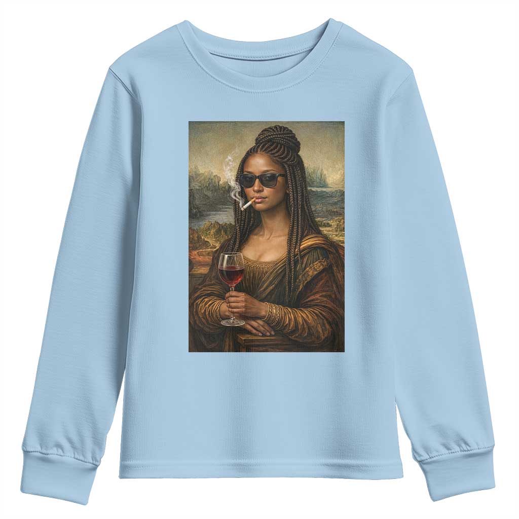 Black Mona Lisa African American Youth Sweatshirt Black History Month TS12 Light Blue Print Your Wear