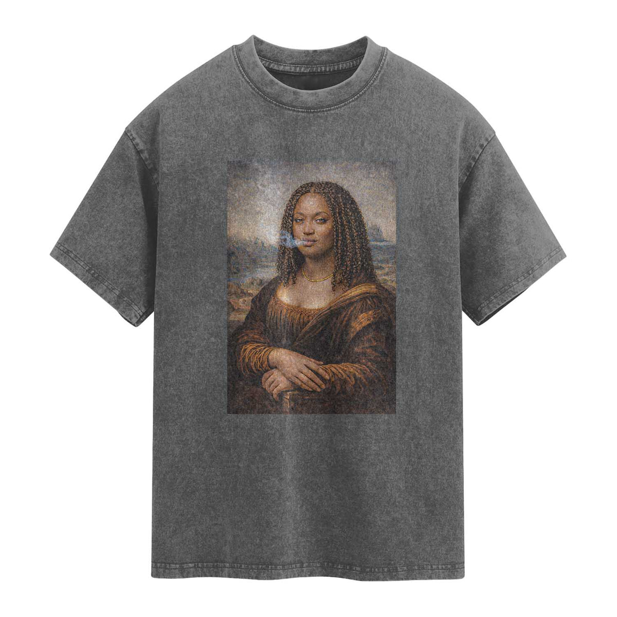 Funny Black Mona Lisa Washed Cotton T-Shirt African American Pride