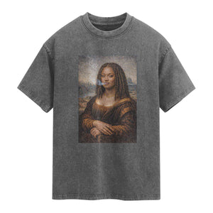 Funny Black Mona Lisa Washed Cotton T-Shirt African American Pride