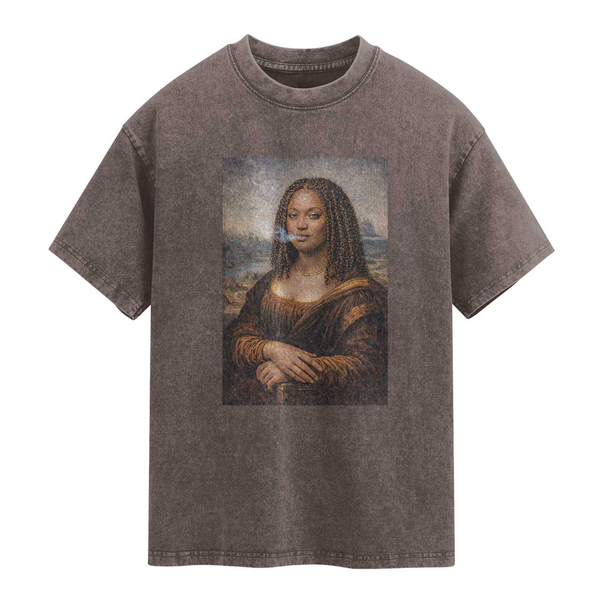 Funny Black Mona Lisa Washed Cotton T-Shirt African American Pride
