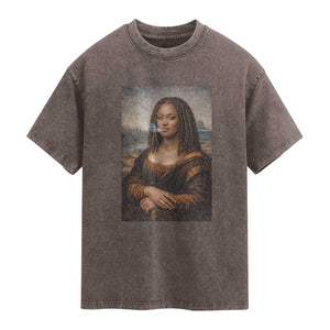 Funny Black Mona Lisa Washed Cotton T-Shirt African American Pride