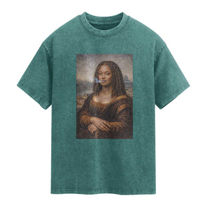 Funny Black Mona Lisa Washed Cotton T-Shirt African American Pride