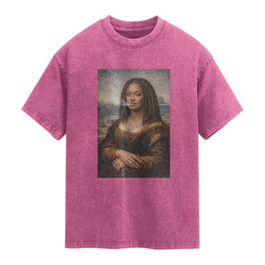 Funny Black Mona Lisa Washed Cotton T-Shirt African American Pride