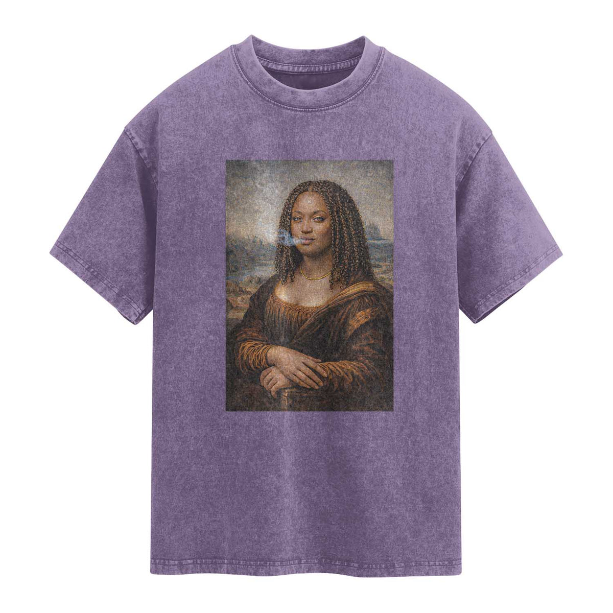 Funny Black Mona Lisa Washed Cotton T-Shirt African American Pride