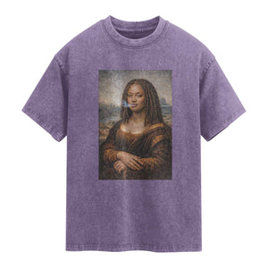 Funny Black Mona Lisa Washed Cotton T-Shirt African American Pride