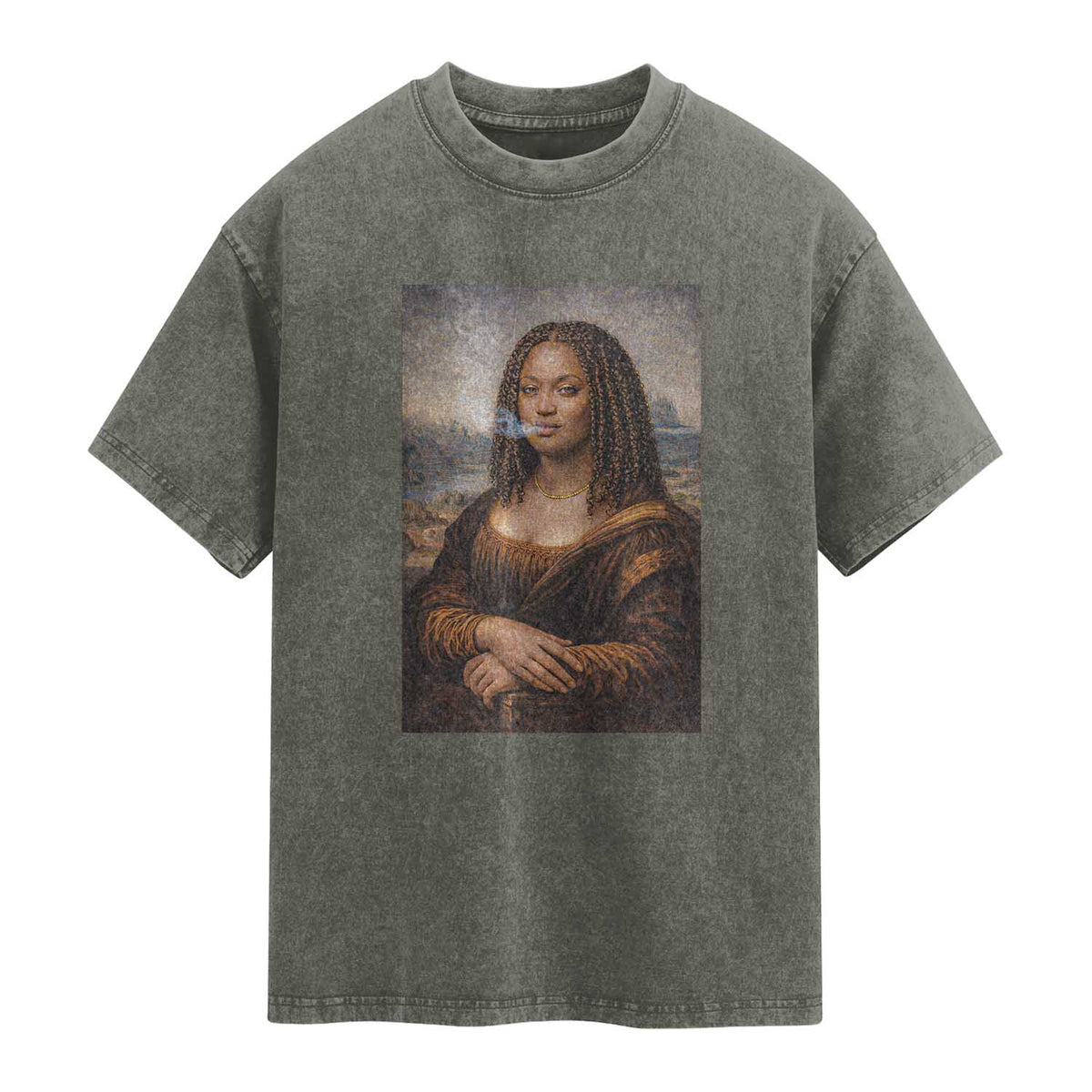 Funny Black Mona Lisa Washed Cotton T-Shirt African American Pride